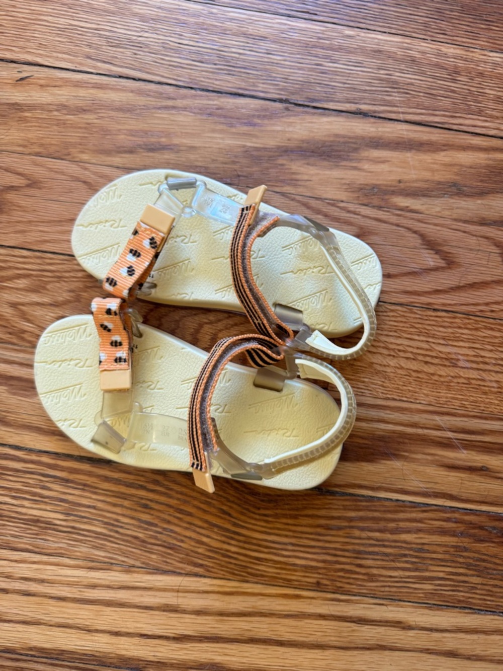 Mini Melissa Cream and Orange Kids Sandals with Leopard Accents